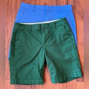 2 Pair J. Crew Women’s Size 6 Green & Blue Cotton Elastane Chino Shorts